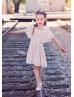 Flutter Sleeves Blush Pink Lycra Lace Short Flower Girl Dress